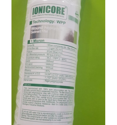 Ionicore cartuccia Polipropilene avvolto 9-3/4'' - 1 micron