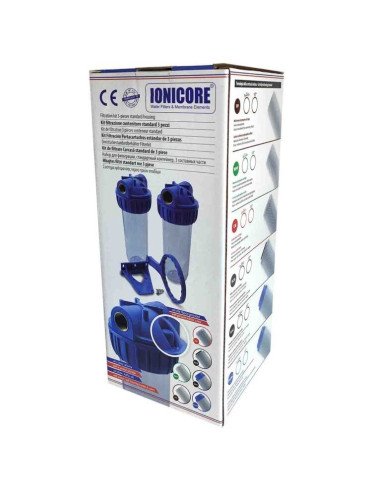 Kit filtrazione completo contenitore standard 3 pezzi 10" IN-OUT 1" trasparente